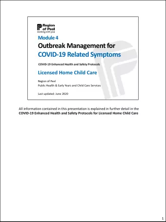 Outbreak Management for  COVID-19 Related Symptoms  COVID-19 Enhanced Health and Safety Protocols