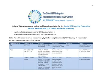Listing of Abstracts Accepted for Oral and Poster Presentation for the Special FETP Frontline