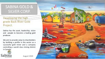 SABI  BINA GOLD &amp;  SIL  ILVER CORP.  Developing the high  grade Back River Gold  Project.