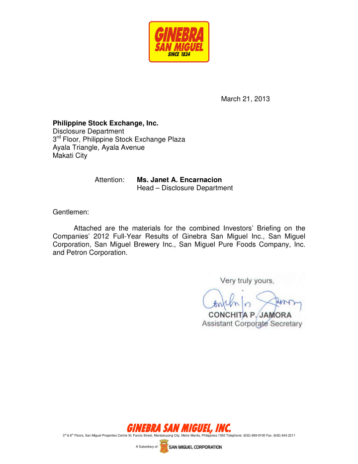 march 21 2013 philippine stock exchange inc disclosure