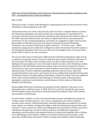 UNSC Arria Formula Meeting on the Protection of the Palestinian Civilian Population in the OPT