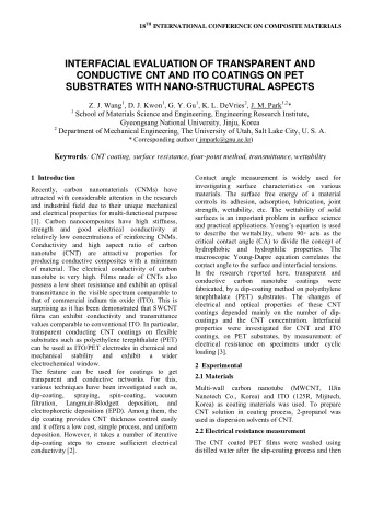 INTERFACIAL EVALUATION OF TRANSPARENT AND  CONDUCTIVE CNT AND ITO COATINGS ON PET  SUBSTRATES WITH