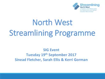 North West Streamlining Programme  SIG Event Tuesday 19 th September 2017  Sinead Fletcher, Sarah