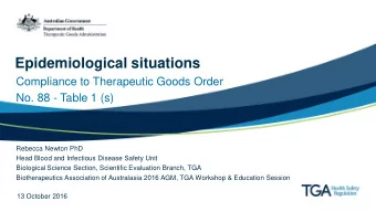 Epidemiological situations  Compliance to Therapeutic Goods Order  No. 88 - Table 1 (s)  Rebecca