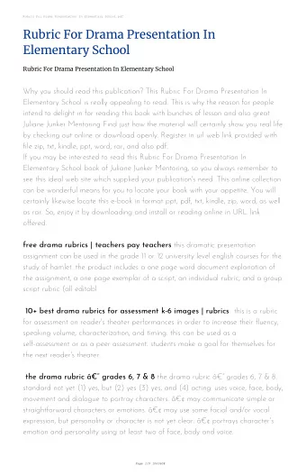 Rubric For Drama Presentation In  Elementary School  Rubric For Drama Presentation In Elementary