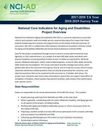 2017-2018 TA Year  2018-2019 Survey Year  National Core Indicators for Aging and Disabilities