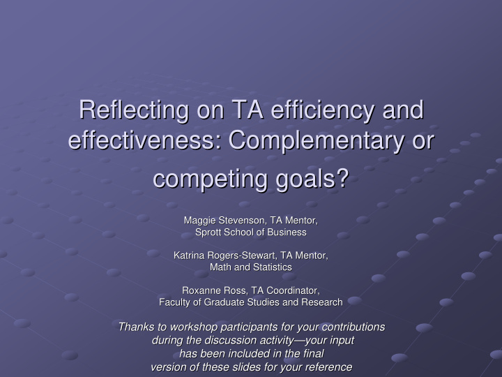 reflecting on ta efficiency and reflecting on ta