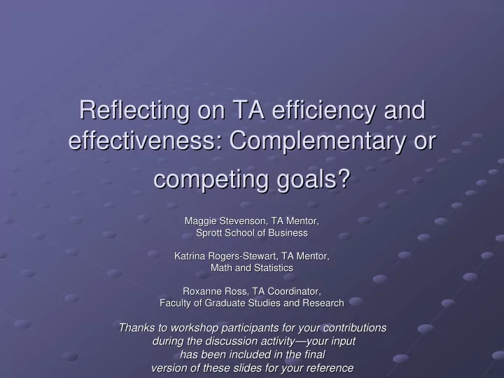 reflecting on ta efficiency and reflecting on ta