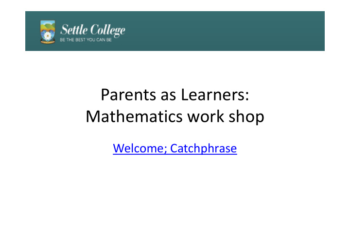 parents as learners mathematics work shop