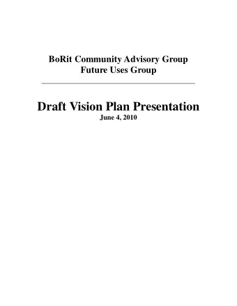 Draft Vision Plan Presentation  June 4, 2010  Preliminary Vision Plan  BoRit CAG  Future Uses Group