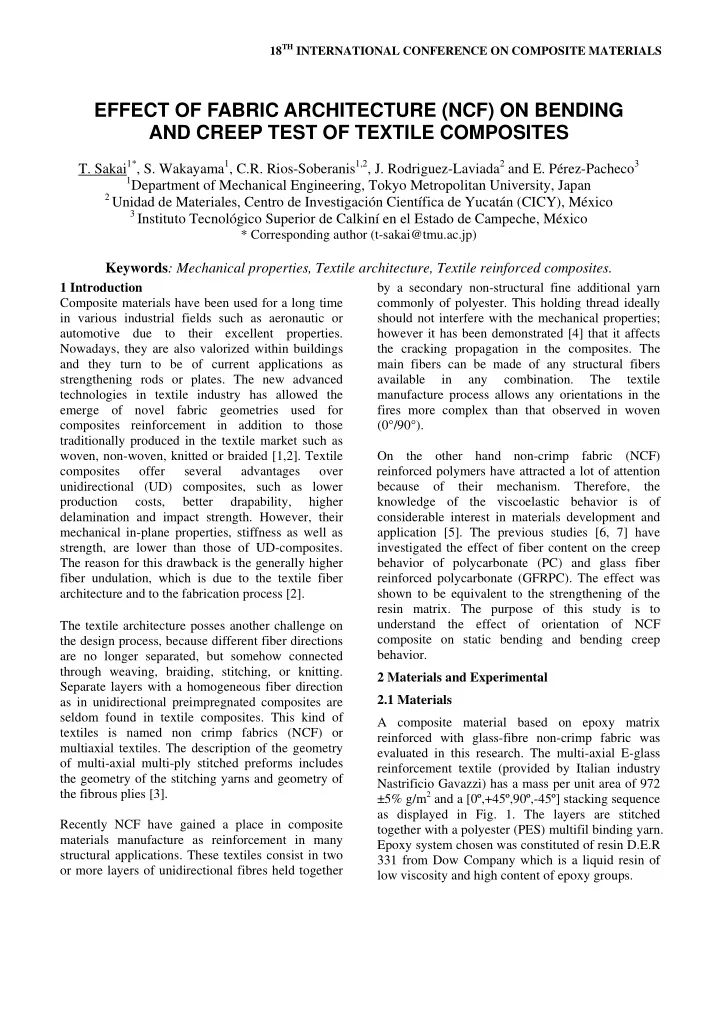 effect of fabric architecture ncf on bending and creep