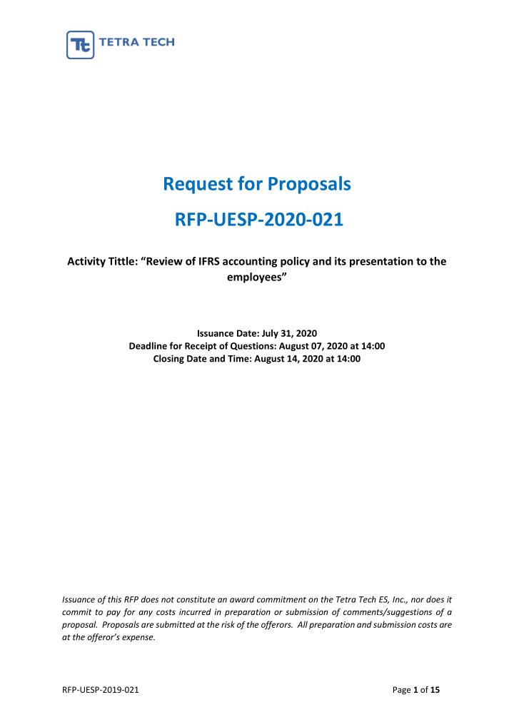 request for proposals rfp uesp 2020 021