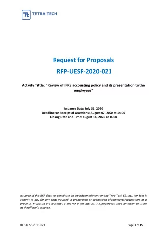 Request for Proposals  RFP-UESP-2020-021  Activity Tittle: Review of IFRS accounting policy and