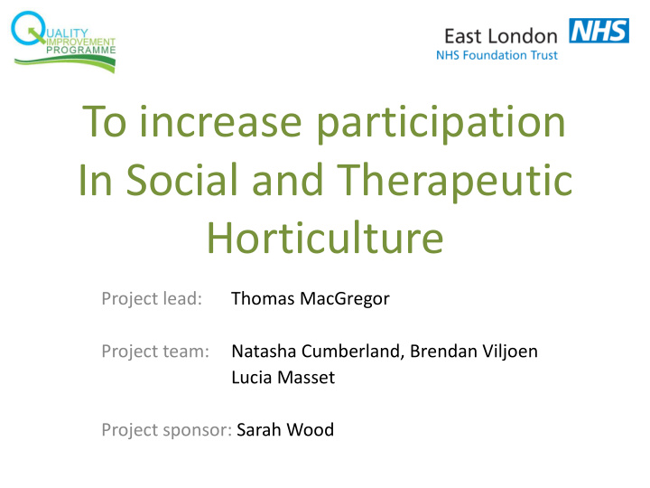in social and therapeutic horticulture
