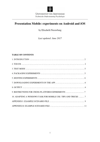 Presentation Mobile: experiments on Android and iOS  by Elisabeth Nieuwburg  Last updated: June