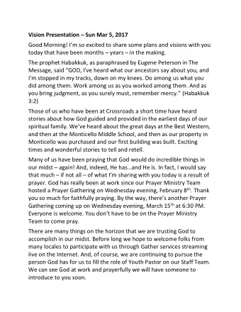 Vision Presentation  Sun Mar 5, 2017  Good Morning! Im so excited to share some plans and