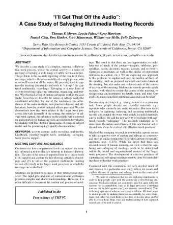 Ill Get That Off the Audio:  A Case Study of Salvaging Multimedia Meeting Records  Thomas
