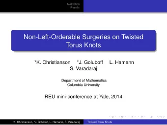 Non-Left-Orderable Surgeries on Twisted  Torus Knots  *K. Christianson  *J. Goluboff  L. Hamann  S.