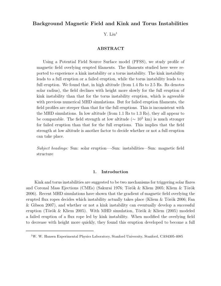 background magnetic field and kink and torus instabilities