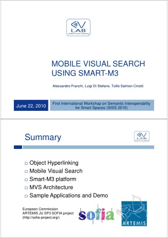 Summary  Summary  Object Hyperlinking  j  yp  g  Mobile Visual Search  Smart-M3 platform