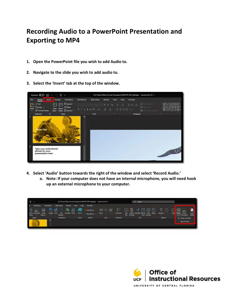 recording audio to a powerpoint presentation and