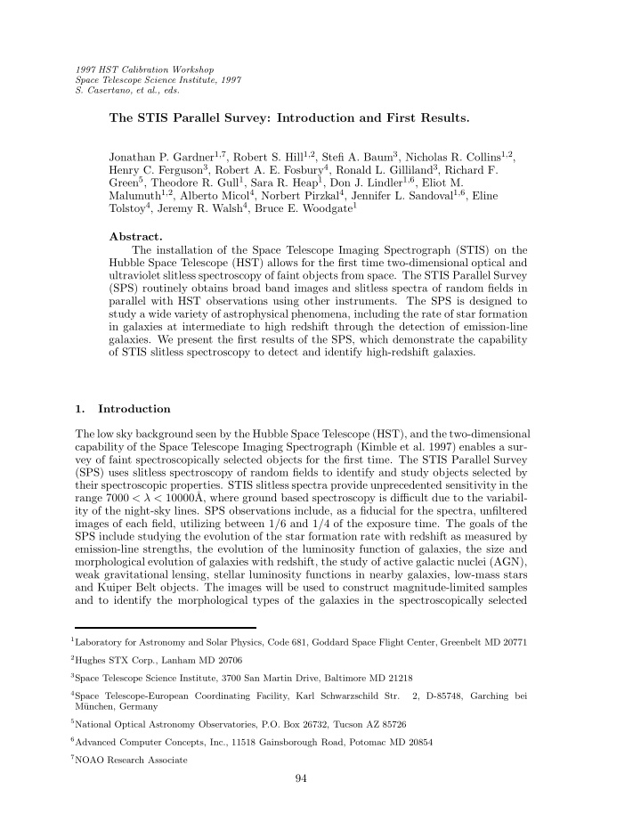 the stis parallel survey introduction and first results