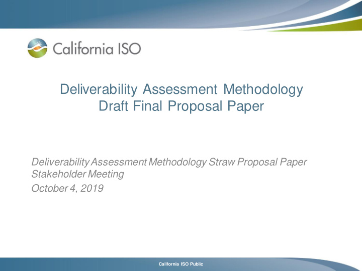 deliverability assessment methodology draft final