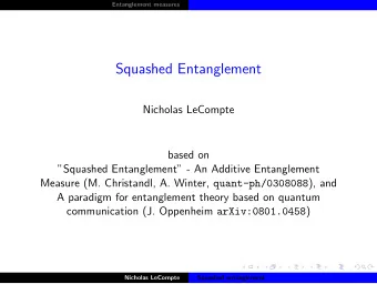 Squashed Entanglement  Nicholas LeCompte  based on  Squashed Entanglement - An Additive