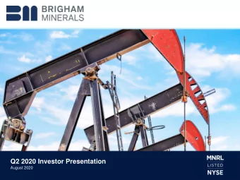 Q2 2020 Investor Presentation  August 2020  Disclaimer The financial projections and other