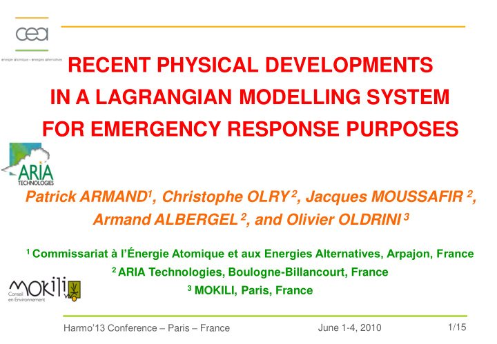 in a lagrangian modelling system for emergency response