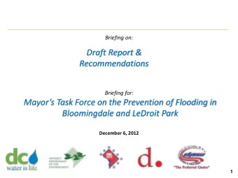 Draft Report &amp;  Recommendations  Briefing for: Mayors Task Force on the Prevention of