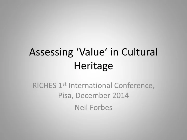 assessing value in cultural heritage