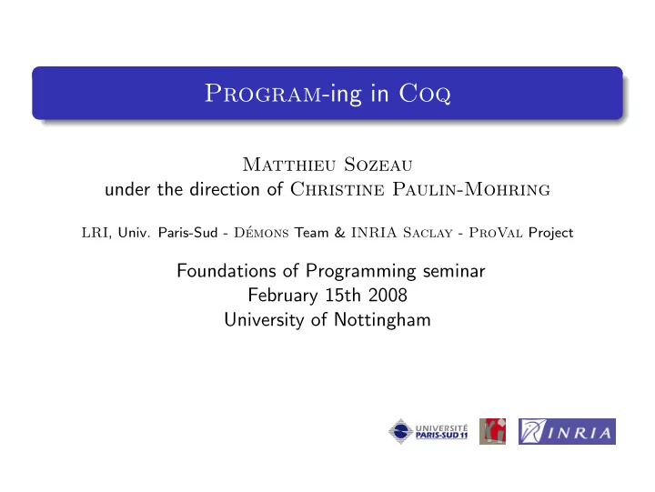 program ing in coq