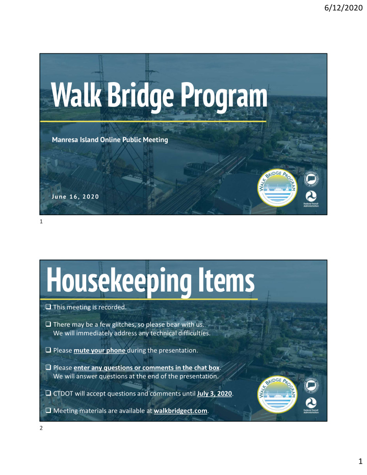 walk bridge program housekeeping items