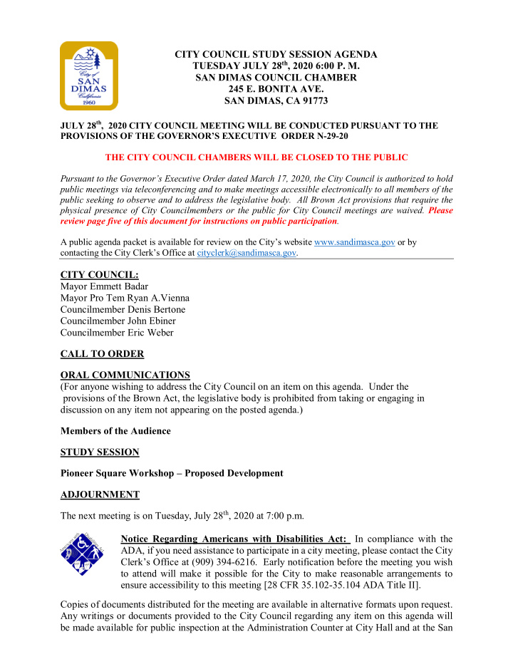 city council study session agenda tuesday july 28 th 2020