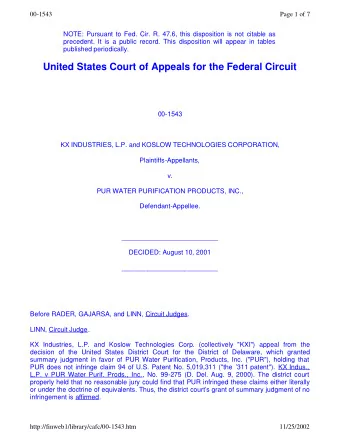 United States Court of Appeals for the Federal Circuit  00-1543  KX INDUSTRIES, L.P. and KOSLOW