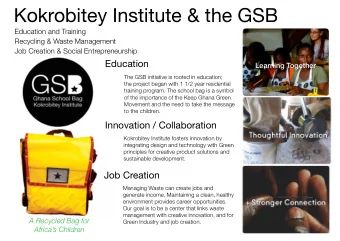 Kokrobitey Institute &amp; the GSB  Education and Training  Recycling &amp; Waste Management  Job