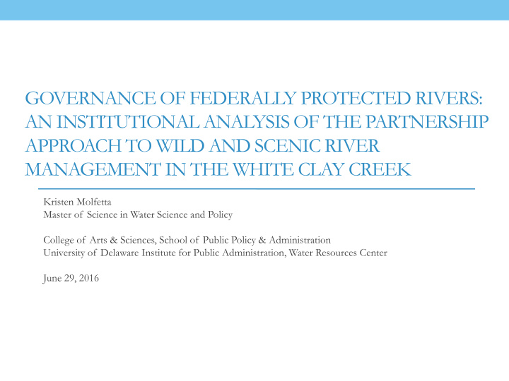 governance of federally protected rivers an institutional