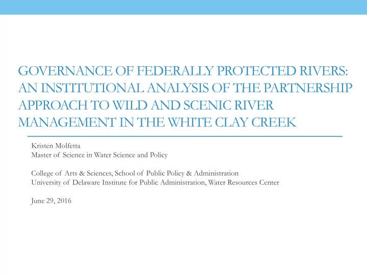 governance of federally protected rivers an institutional