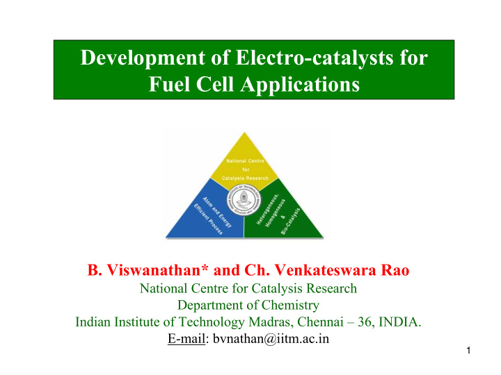 development of electro catalysts for fuel cell
