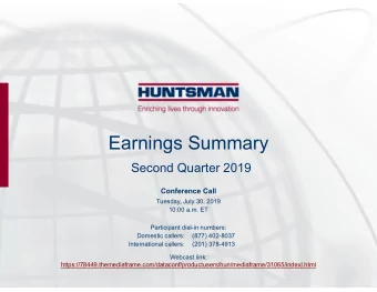 Earnings Summary  Second Quarter 2019  Conference Call  Tuesday, July 30, 2019  10:00 a.m. ET