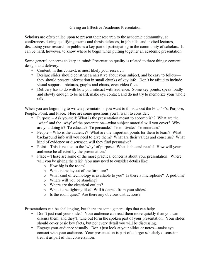 giving an effective academic presentation scholars are