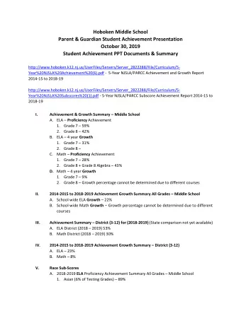Hoboken Middle School  Parent &amp; Guardian Student Achievement Presentation  October 30, 2019