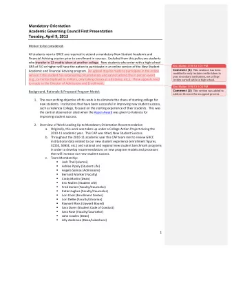 Mandatory  Orientation    Academic  Governing  Council  First  Presentation