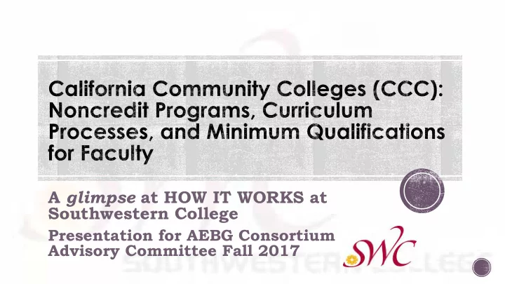 a glimpse at how it works at southwestern college