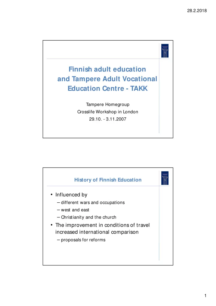 finnish adult education and tampere adult vocational