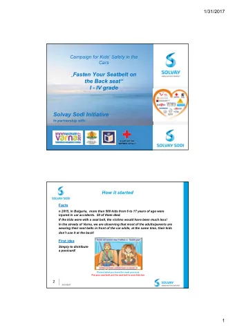 Fasten Your Seatbelt on  the Back seat  I - IV grade  Solvay Sodi Initiative  In partnership