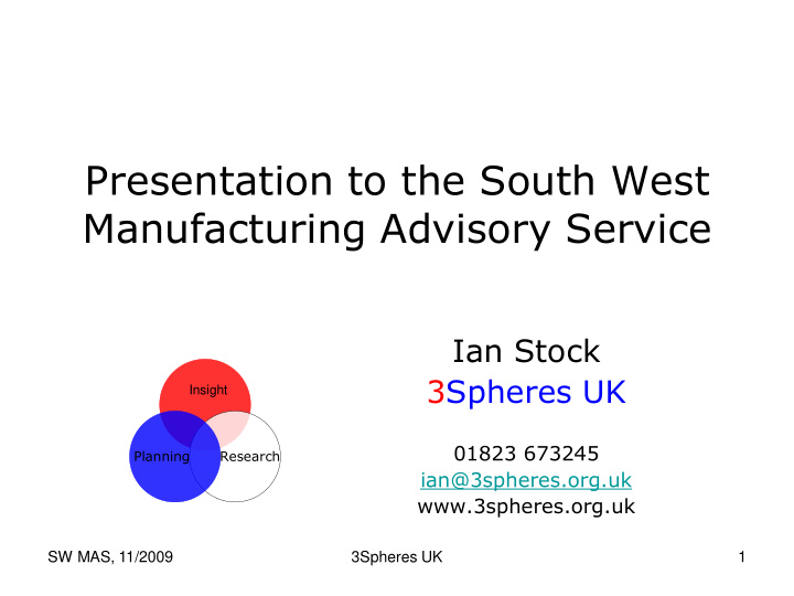 presentation to the south west manufacturing advisory