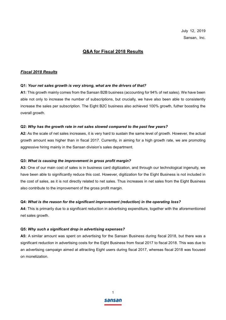 q a for fiscal 2018 results
