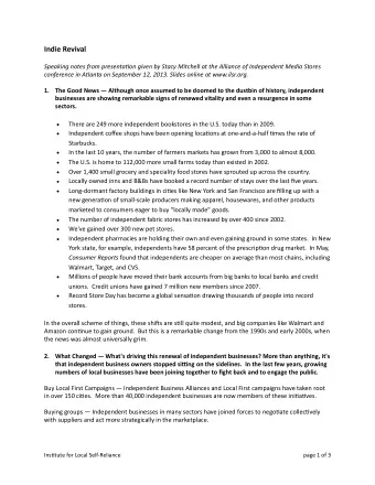 Indie  Revival    Speaking  notes  from  presenta0on  given  by  Stacy